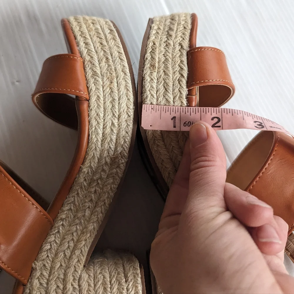 LOLITA brown faux leather strappy sandals with chunky espadrille platform sole